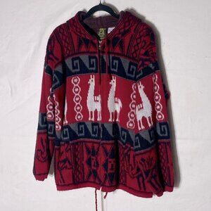 Tejidos Ruminahui Red Alpaca Zip Front Wool Sweater L